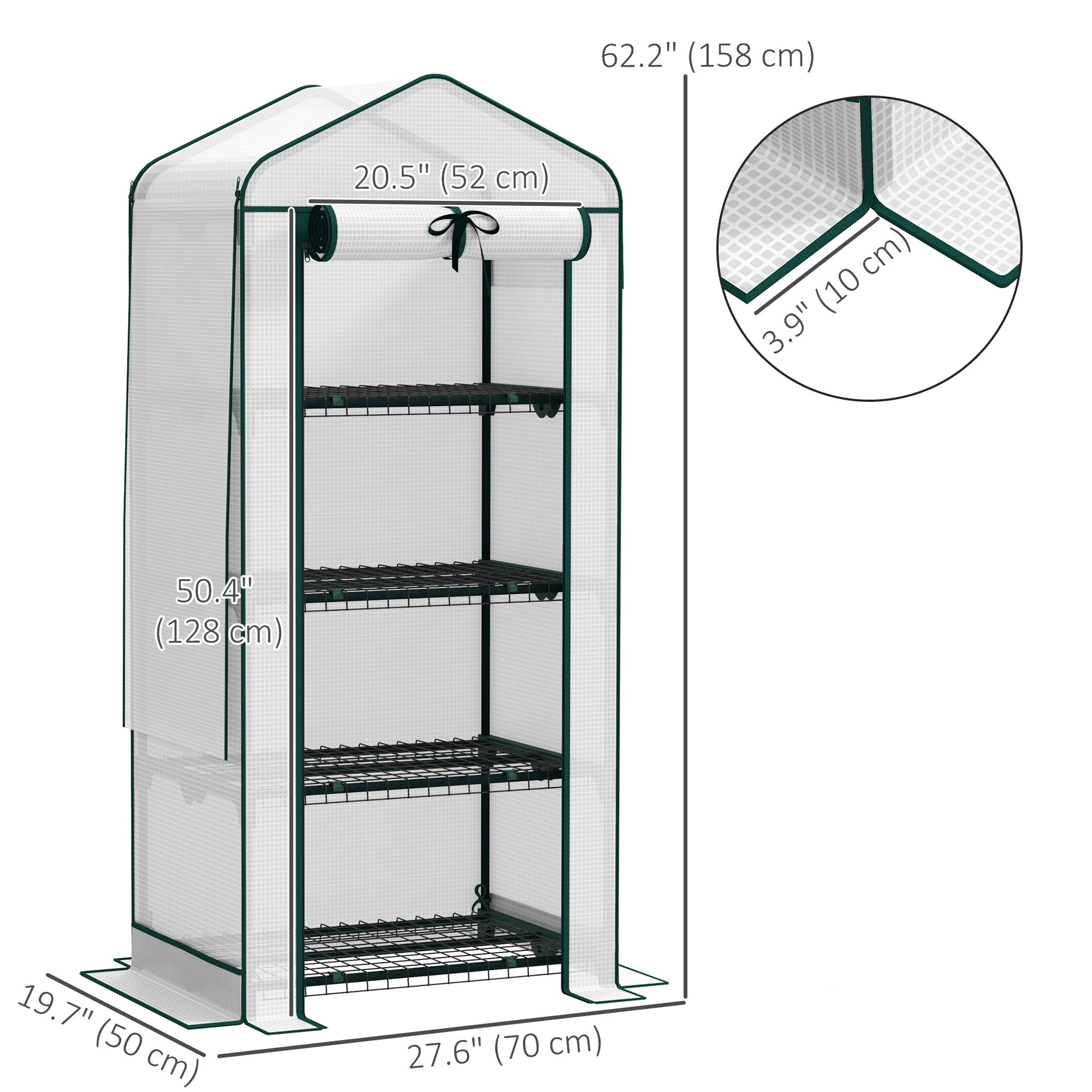 Mini Greenhouse with Screen Roof, Portable Small Greenhouse with Roll-Up Zipper Door, 27.6" x 19.7" x 62.2", White