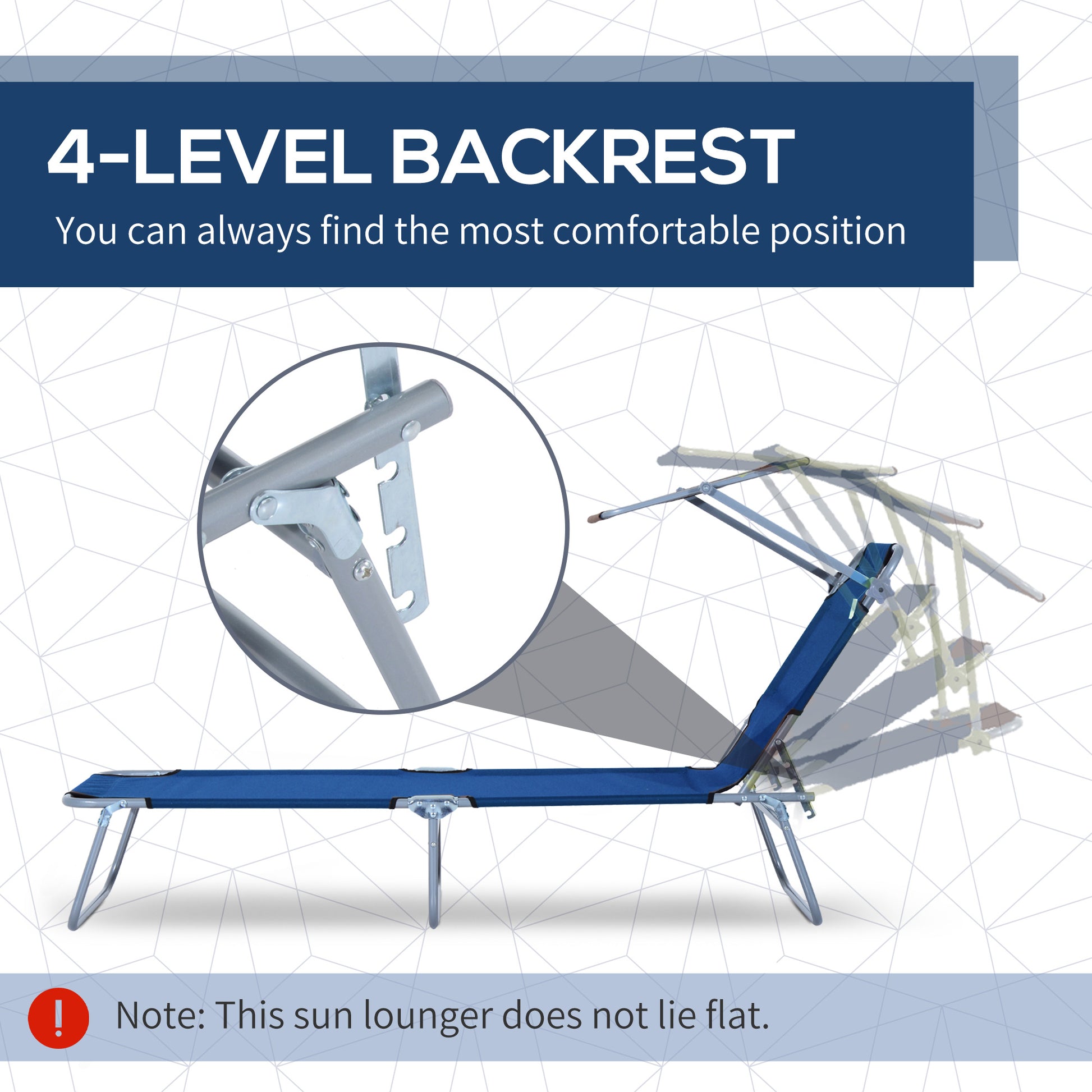 Outdoor Lounge Chair, Adjustable Folding Chaise Lounge,  Tanning Chair with Sun Shade for Beach, Camping, Hiking, Backya
