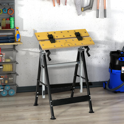 Portable Work Bench, Workshop Tool Stand with 6-Level Height Adjustable Work Table, Carpenter Saw Table with 4 Clamps, S