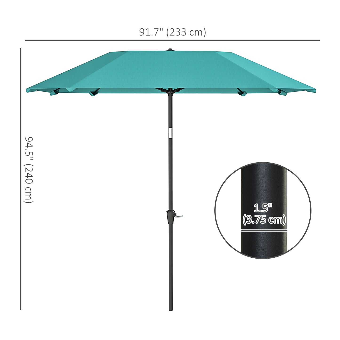 7.6FT Aluminum Patio Umbrella Parasol 8 Ribs Outdoor Market Umbrella with Crank, Push Button Tilt for Deck, Backyard and