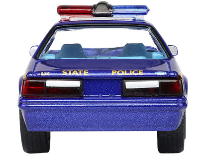 1988 Ford Mustang "New York State Police" Blue with Yellow Stripes and Blue Interior "Hot Pursuit" Series 8 1/64 Diecast Model Car by Greenlight