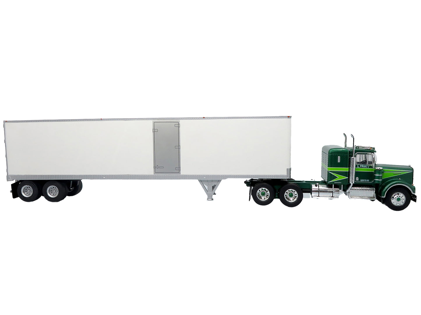 1976 Kenworth W900A Tractor with Dry Goods Trailer Green Metallic with Light Green Graphics "Vintage Heavy Haul Truck Collection" 1/43 Diecast Model by Iconic Replicas