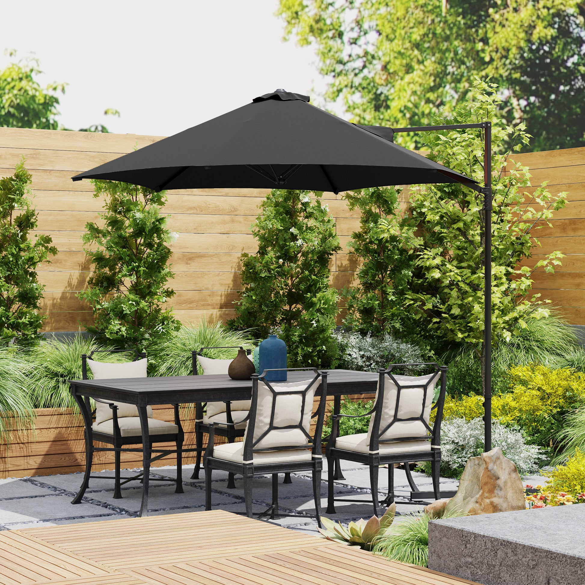 8.5FT Offset Patio Umbrella 360° Rotation Cantilever Parasol Outdoor Cantilever Roma Parasol Φ100.8" x 96.5"H Black