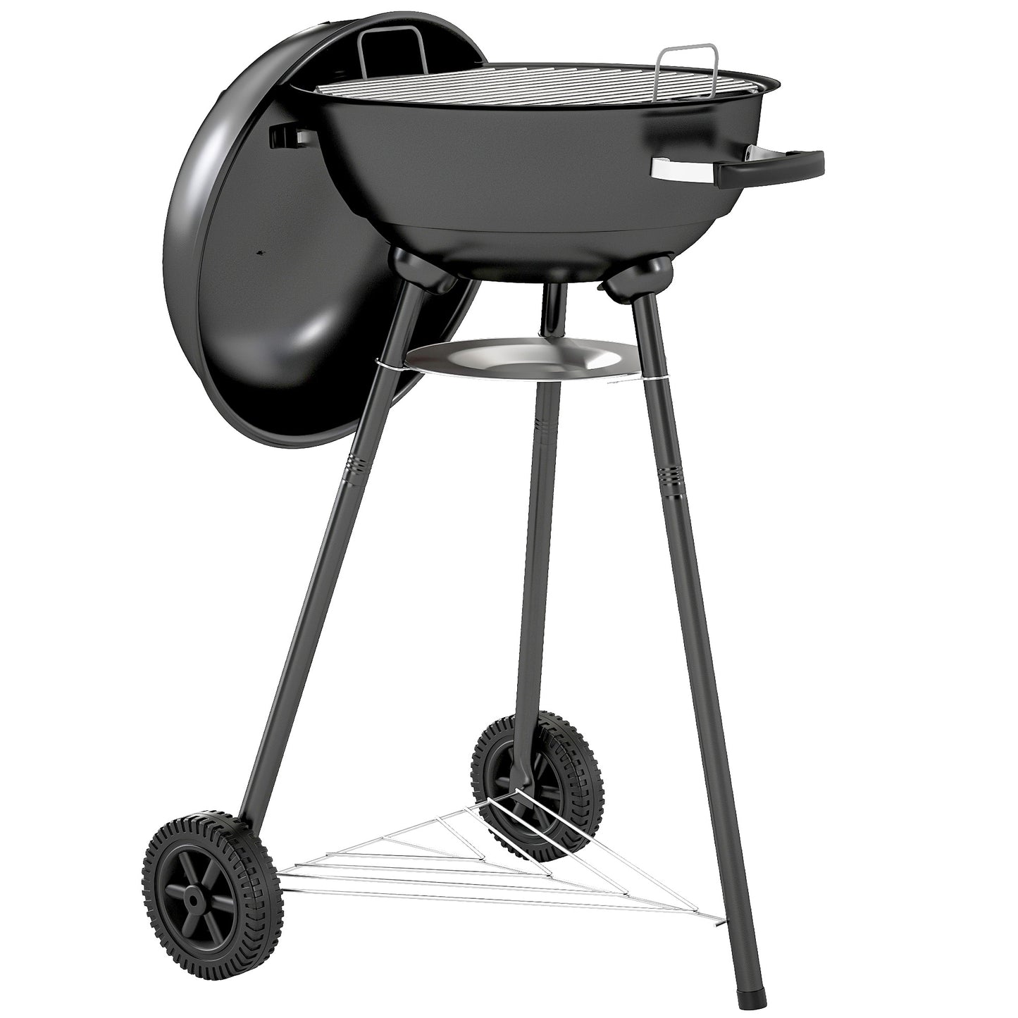 17" Kettle Charcoal BBQ Grill with BBQ Accessories, Barbecue Grill with Shelf, Ash Catcher, Wheels, Handles for Outdoor 