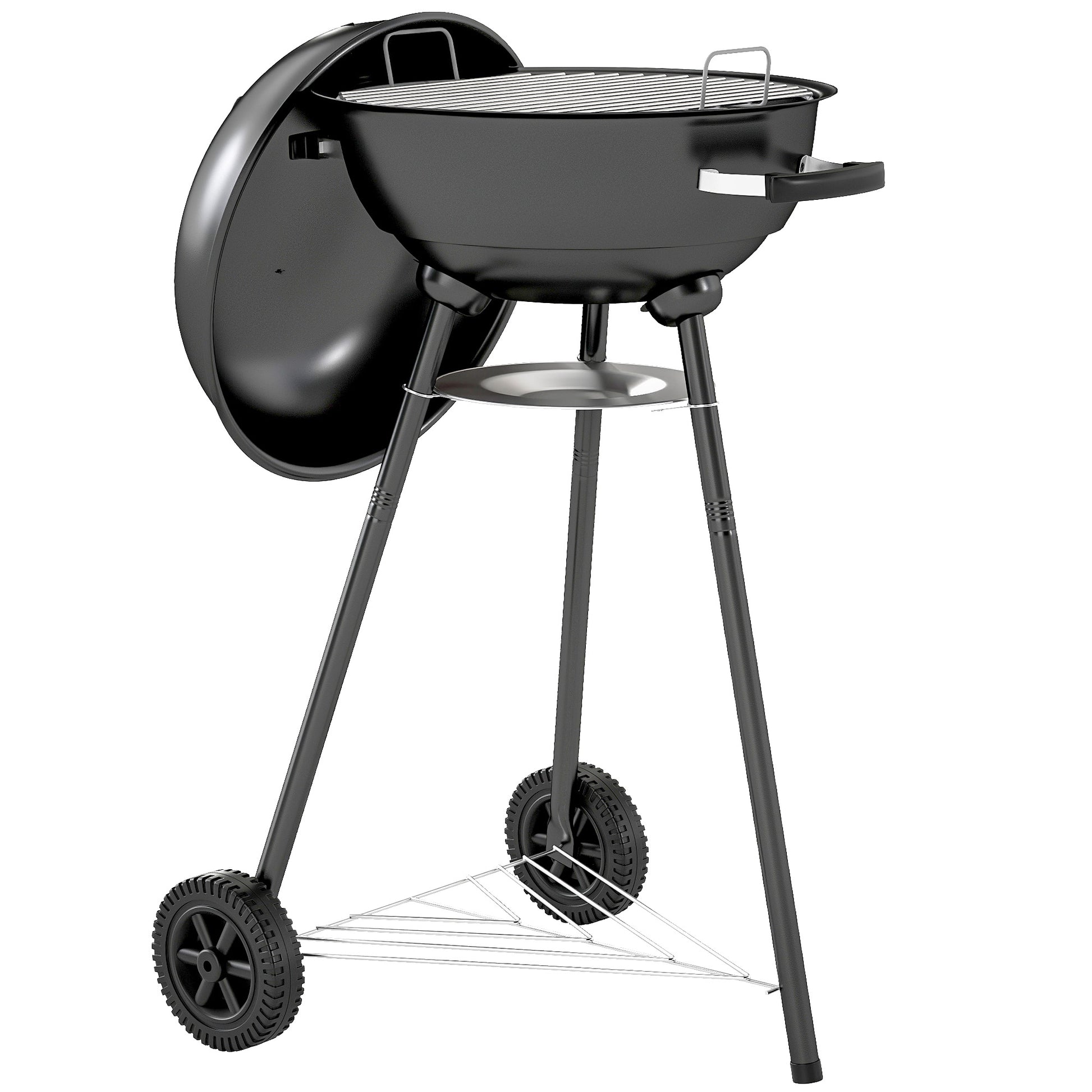 17" Kettle Charcoal BBQ Grill with BBQ Accessories, Barbecue Grill with Shelf, Ash Catcher, Wheels, Handles for Outdoor 