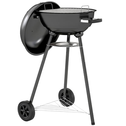 17" Kettle Charcoal BBQ Grill with BBQ Accessories, Barbecue Grill with Shelf, Ash Catcher, Wheels, Handles for Outdoor 