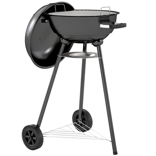 17" Kettle Charcoal BBQ Grill with BBQ Accessories, Barbecue Grill with Shelf, Ash Catcher, Wheels, Handles for Outdoor 