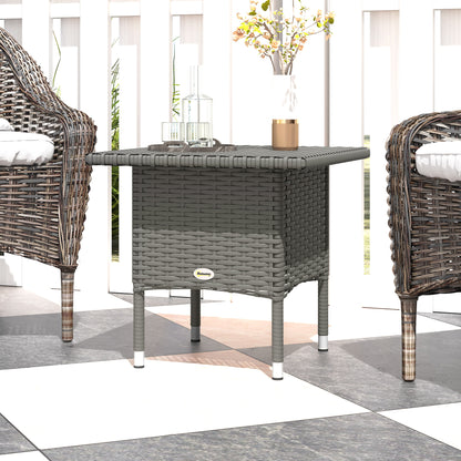 Wicker Outdoor Side Table, 20" Square Patio End Table w/ Full Woven Top, Grey