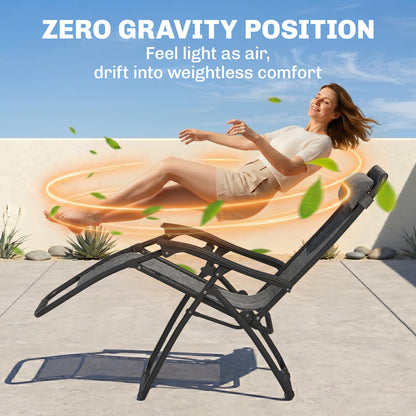 Zero Gravity Chair Set of 2 Patio Chair with Side Table Cupholders and Pillows for Pool, Backyard, Lawn, Dark Grey