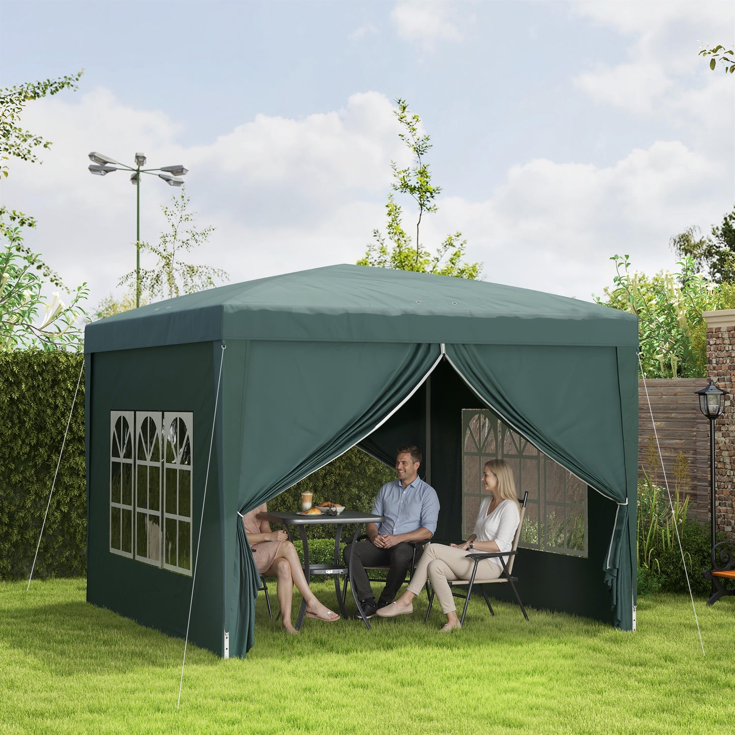 10'x10' Outdoor Pop Up Party Tent Wedding Gazebo Canopy with Carrying Bag (Dark Green)