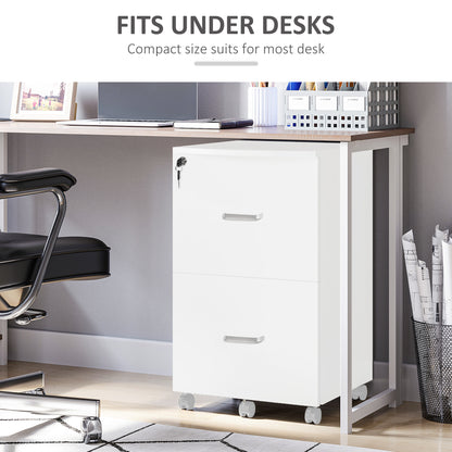 2 Drawer File Cabinet with Lock, Small Rolling Filing Cabinet for A4, Letter-Size Documents, Printer Stand for Home Offi