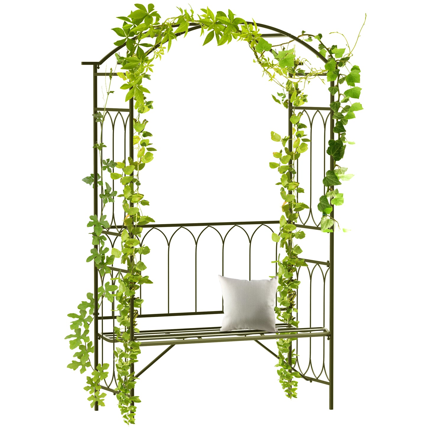 80" Tall Fairy Garden Arbor Arch with Bench Metal Outdoor Plant Climbing Support Trellis with 2 Seater Bench for Rose Vi