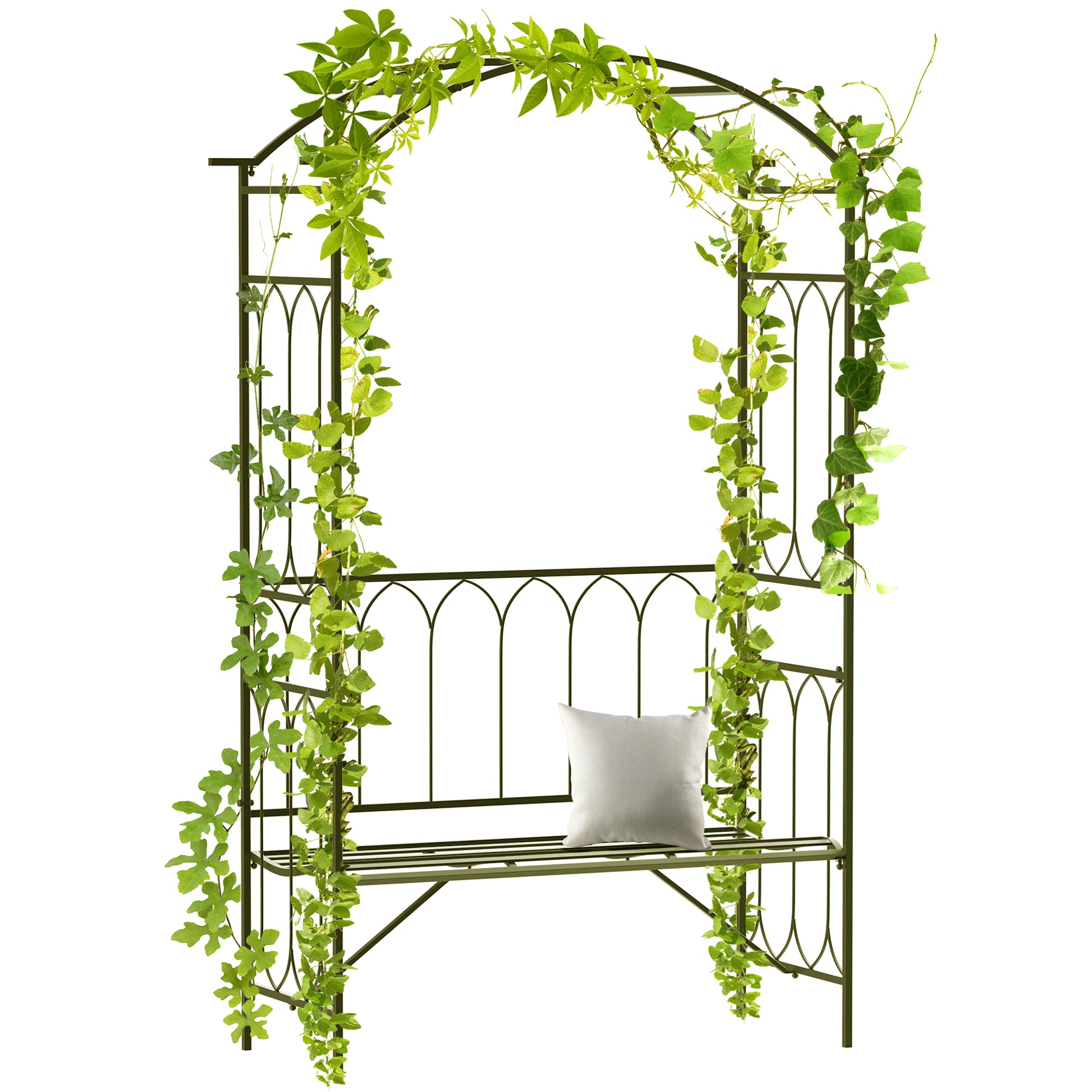 80" Tall Fairy Garden Arbor Arch with Bench Metal Outdoor Plant Climbing Support Trellis with 2 Seater Bench for Rose Vi