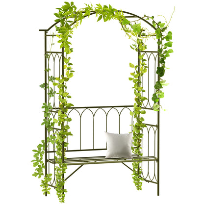 80" Tall Fairy Garden Arbor Arch with Bench Metal Outdoor Plant Climbing Support Trellis with 2 Seater Bench for Rose Vi