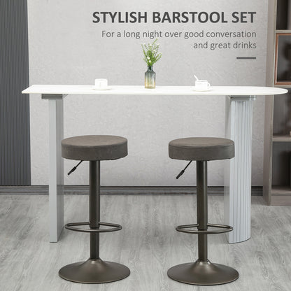 Modern Adjustable Bar Stools Set of 2, Swivel Barstool with Footrest, PU Leather Round Top for Kitchen, Dark Grey