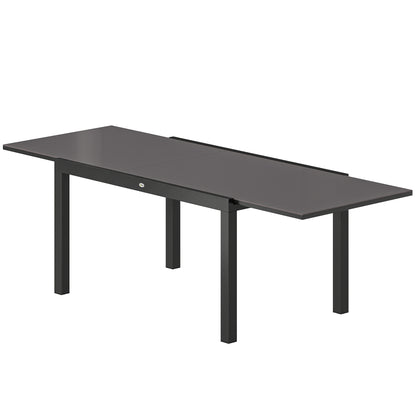Expandable Outdoor Dining Table, 55"-95" Patio Table with Tempered Glass Top and Aluminum Frame, Black