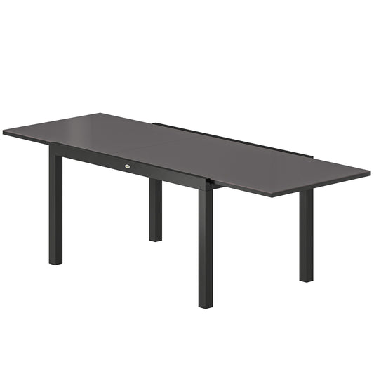 Expandable Outdoor Dining Table, 55"-95" Patio Table with Tempered Glass Top and Aluminum Frame, Black