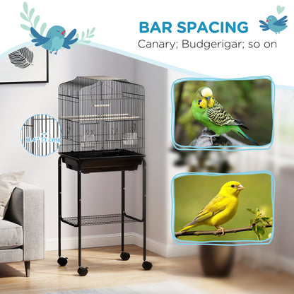 49" Rolling Bird Cage Cockatoo House Play Top Finch Pet Supply with Storage Shelf, Wheels - Black