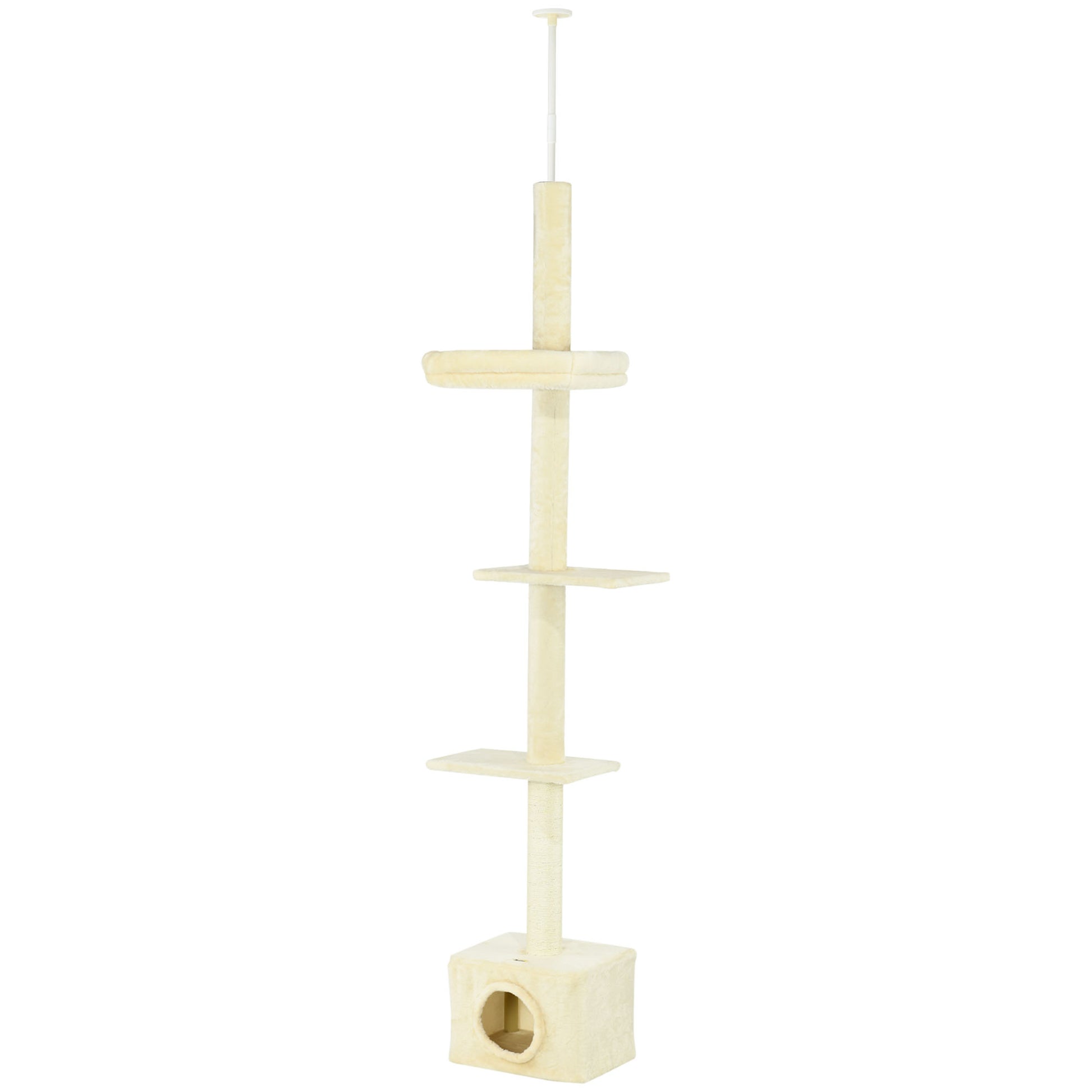 Floor to Ceiling Cat Tree with Scratching Post for Indoor Cats, Adjustable Height Cat Tower (91-102 Inches) with House, 
