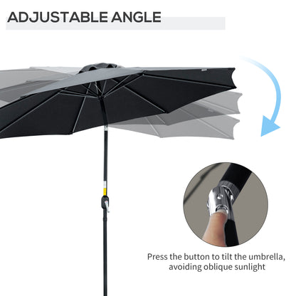 10' x 8' Round Market Umbrella, Patio Umbrella with Crank Handle and Tilt, Outdoor Parasol for Garden, Black