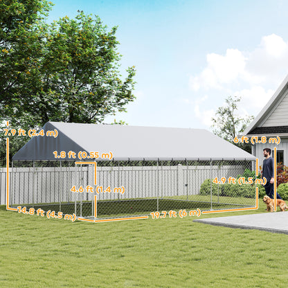 Galvanized Steel Outdoor Dog Kennel with Roof, Safety Locks, for Backyard, 19.7' x 14.8' x 7.9'