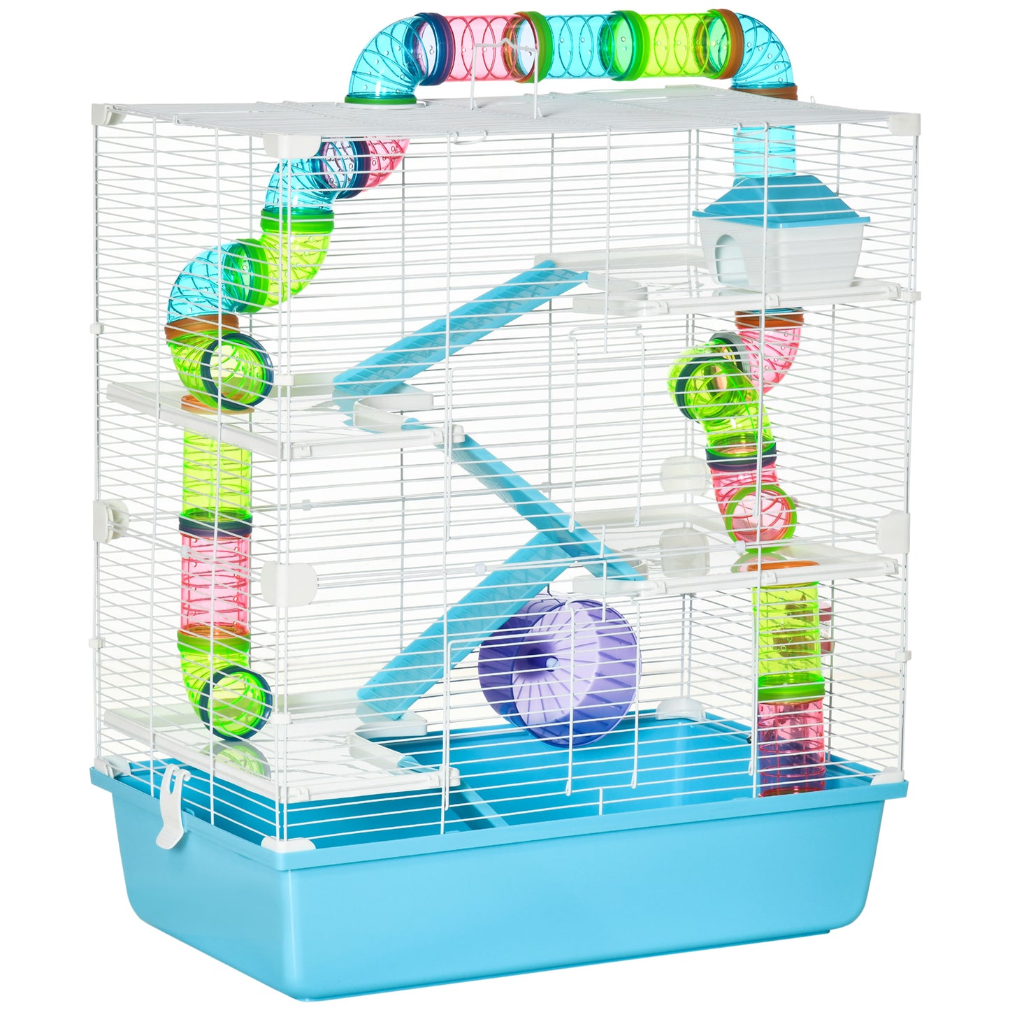 23" Large Hamster Cage, Small Animal House, 5-Level Gerbil Haven, Tunnel Tube System, with Water Bottle, Exercise Wheel,