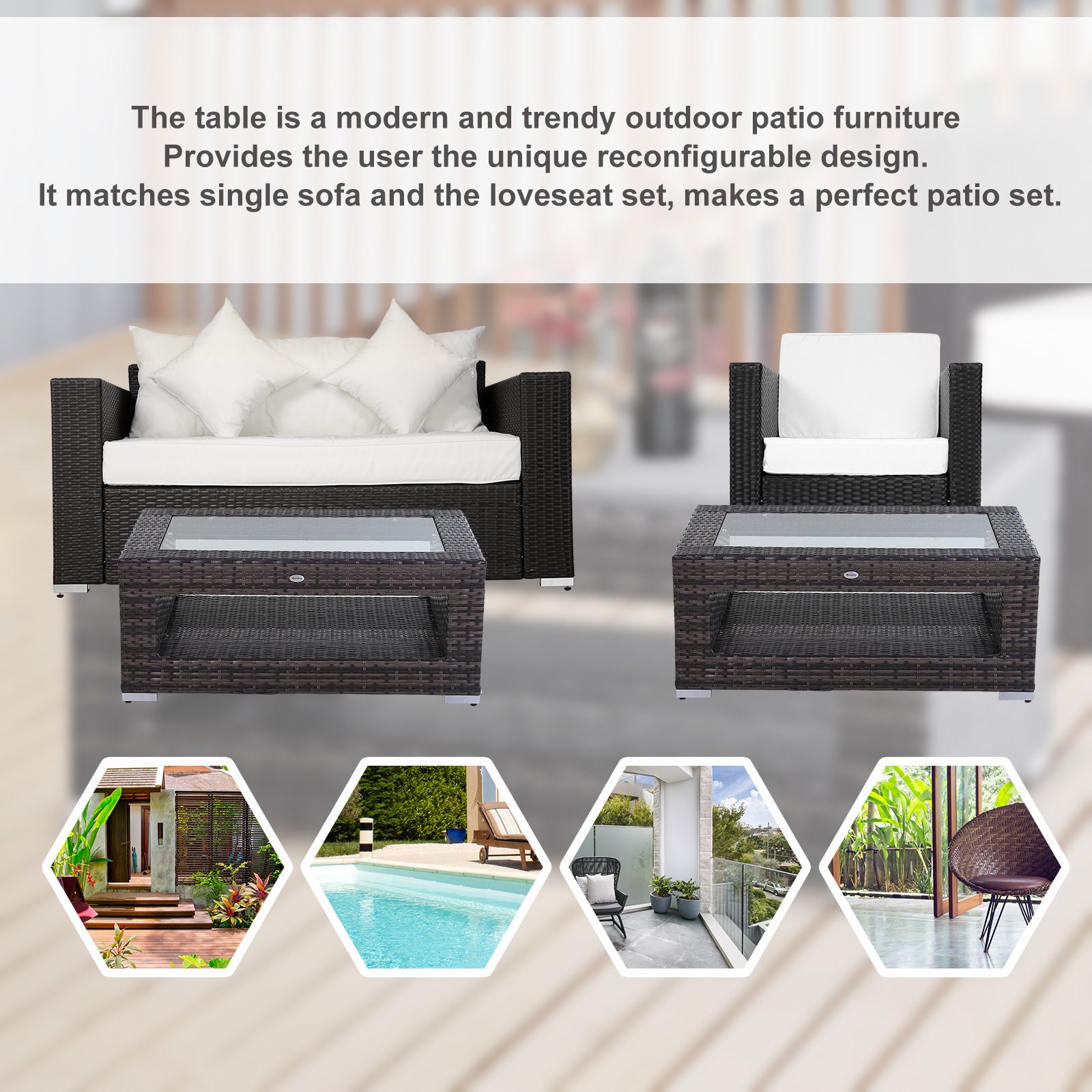 2-Tier Rattan Patio Coffee Table Wicker Patio Tea End Desk with Tempered Glass Top & Storage for Balcony, Backyard, Pool