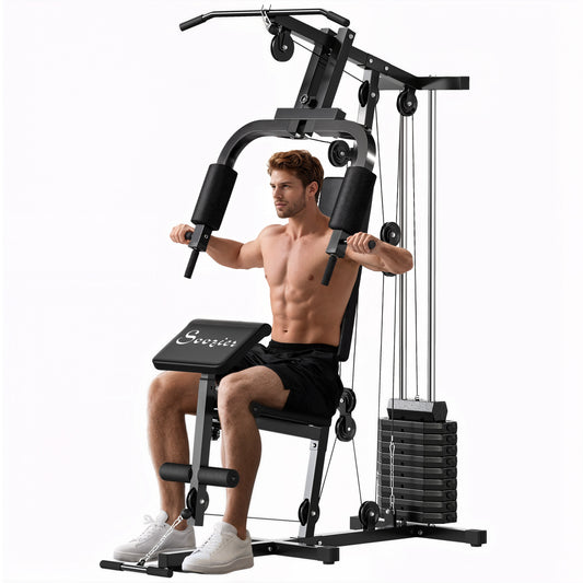 Soozier Home Gym Equipment Weight Training Machine, Multifunction Workout Machine with 143lbs Weight Stack for Full Body