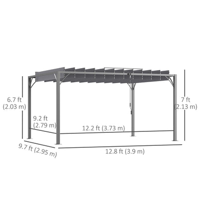 12.8' x 9.7' Outdoor Pergola with Retractable Roof, Aluminium Louvered Pergola Canopy Gazebo for Lawn Garden Patio, Grey