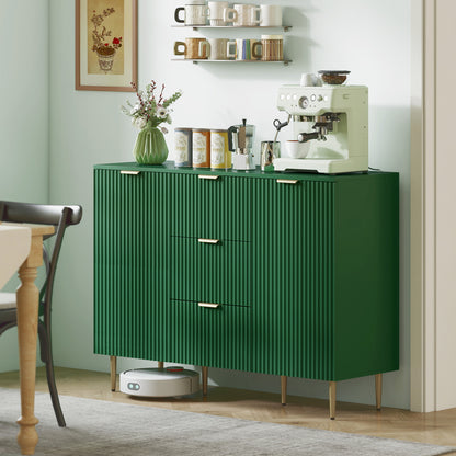 Modern Kitchen Storage Cabinet, Sideboard Buffet Cabinet w/ 3 Drawers and Adjustable Shelves for Kitchen Hallway, Green