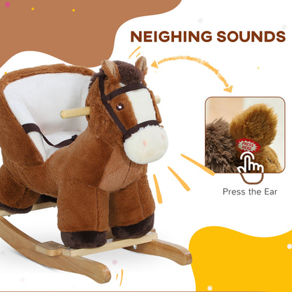 Qaba Baby Rocking Horse, Plush Animal Rocker for Toddlers Aged 18-36 Months with Sounds, Seat Belt