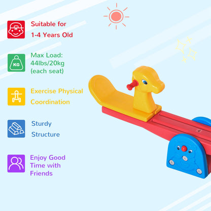 Qaba Kids Seesaw Safe Teeter Totter 2 Seats with Easy-Grip Handles Indoor Outdoor Living Room Playroom Backyard Equipmen