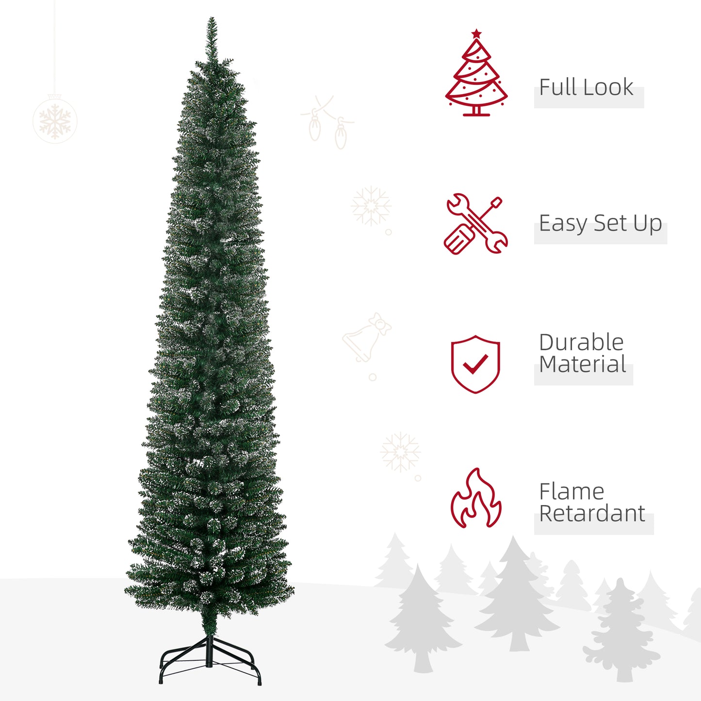 7.5FT Artificial Snow Dipped Christmas Tree Xmas Pencil Tree Holiday Home Indoor Decoration with Foldable Black Stand, G