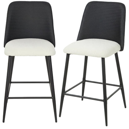 Bar Stools Set of 2, 26" Counter Height Bar Stools with PU Backrest, Linen-look Fabric Seat, Black
