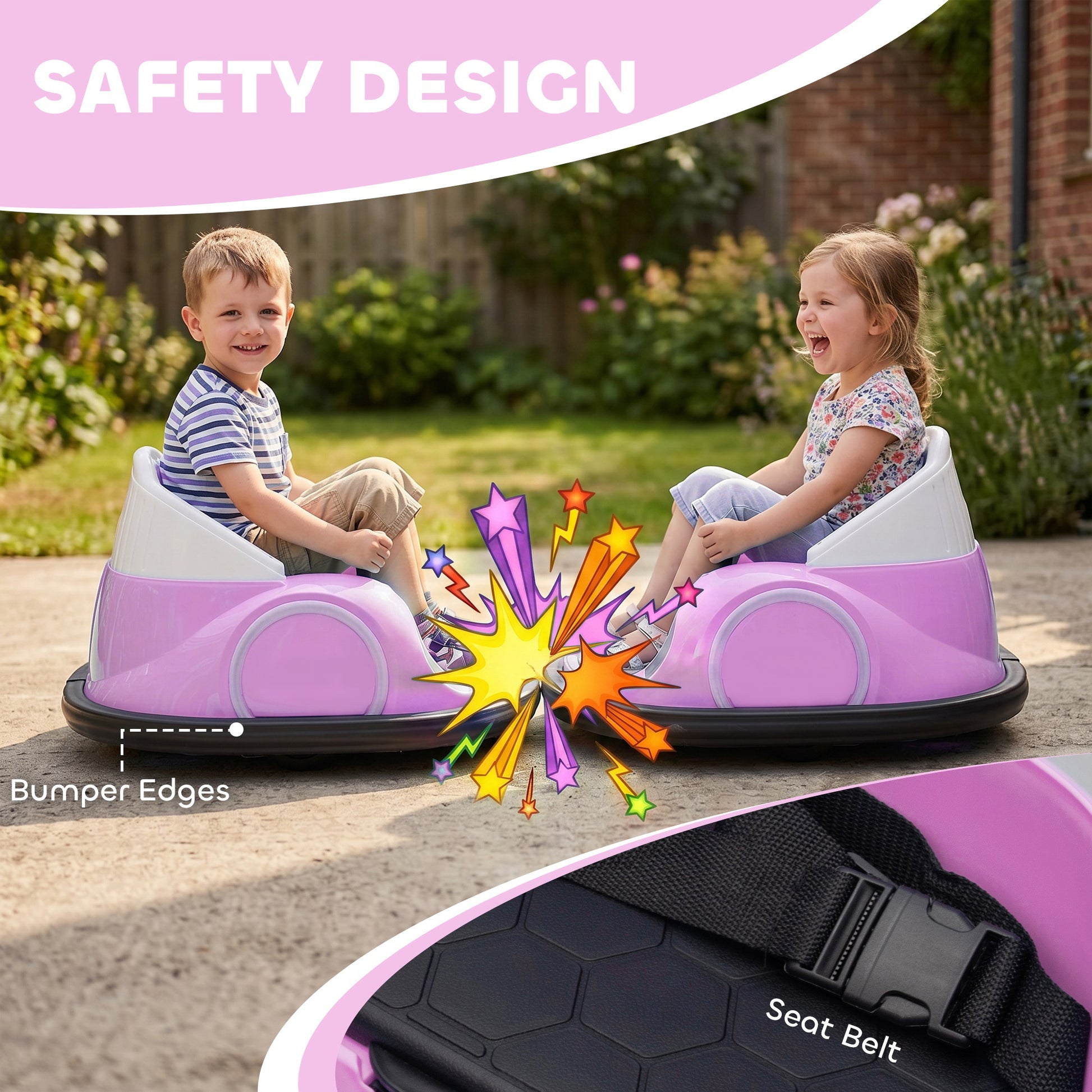 Qaba 12V Bumper Car for Toddlers, Ride On Car with 360 Degree Remote Control, Lights Music Horn, for 1.5-5 Years, Pink