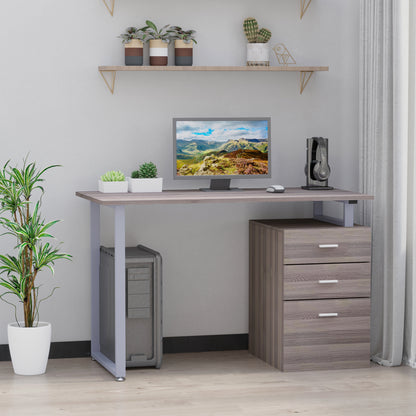 47" Computer Desk Writing Table Workstation with Multi-Use Reversible 3 Drawers Metal Frame Home Office Furniture, Dark 