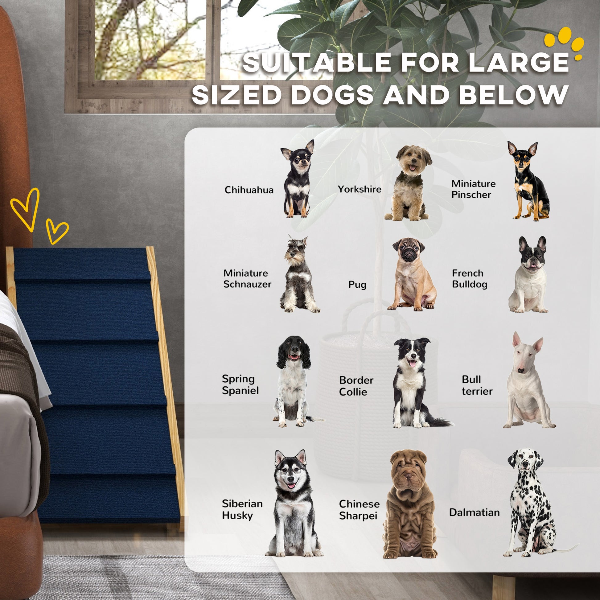 Adjustable Dog Ramp for Bed, Sofa, with Non-Slip Surface, Folding Dog Stair for Small, Medium, Large Dogs