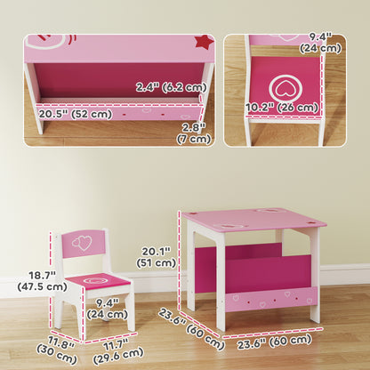 Qaba 3 Pieces Kids Table and Chair Set with Bookshelves, for Classroom, Home, Nursery, Playroom, for Read, Draw, Art, Pi
