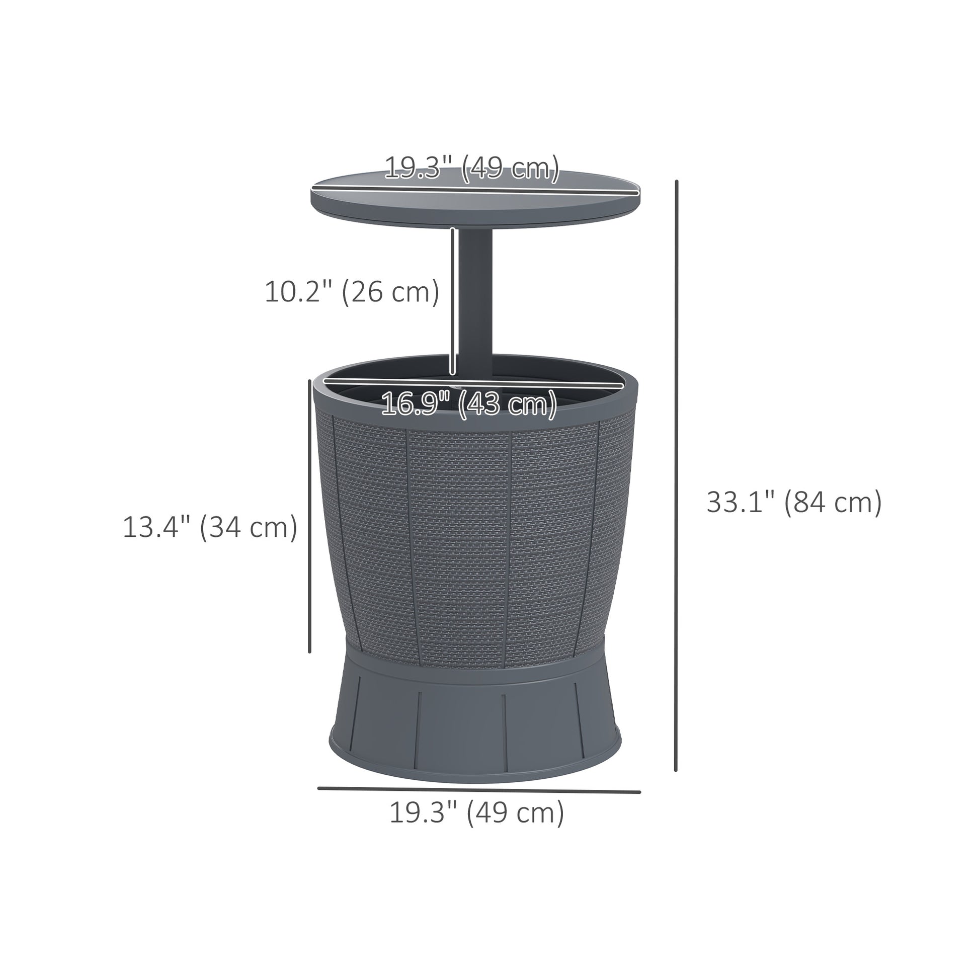 11 Gallon Patio Cooler Side Table, Outdoor Cooler Bar Table with Height Adjustable Top, Drainage Plug, Grey