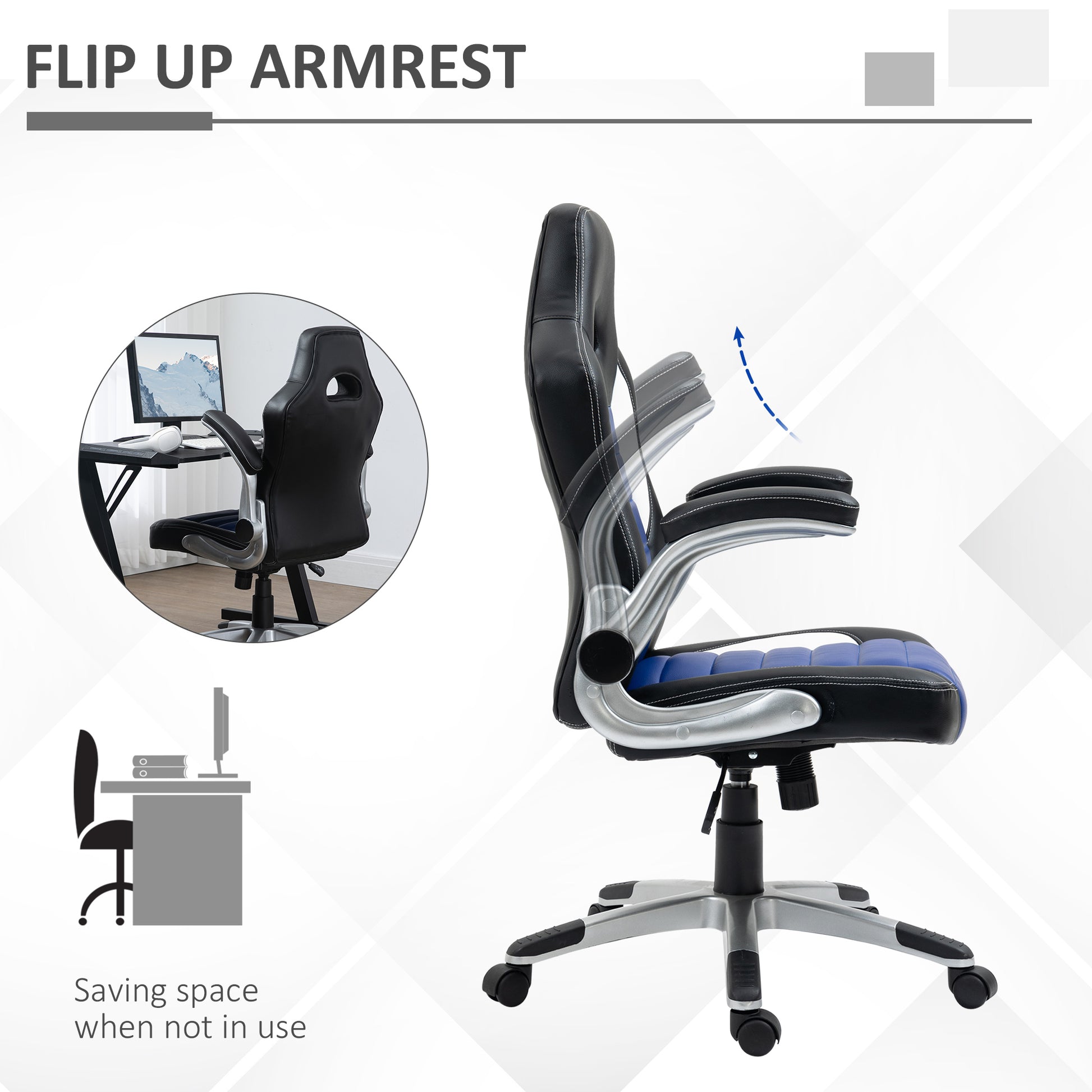 Racing Gaming Chair PU Leather Office Chair Executive Computer Desk Chair with Adjustable Height, Flip Up Armrest, Swive