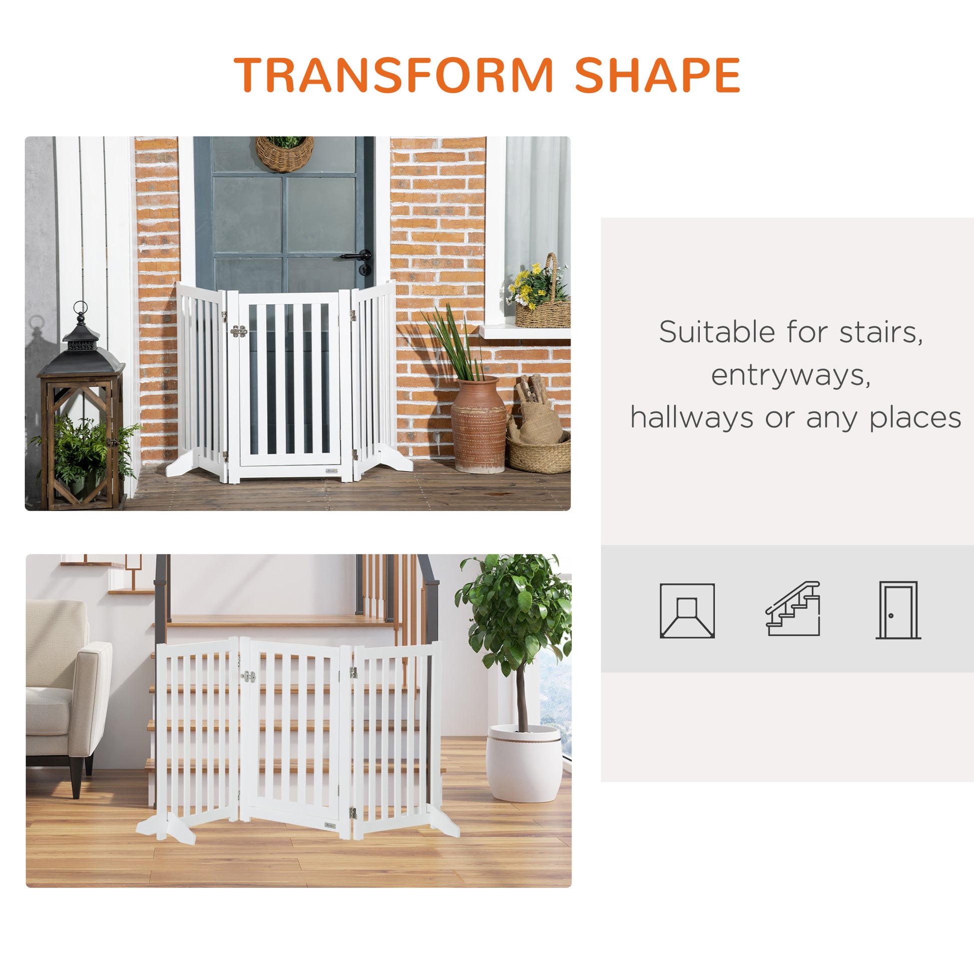 31.5"H Foldable Dog Gate with Door, 3 Panels Freestanding Pet Gate Barriers Indoor with Support Feet, Puppy Fence for Sm