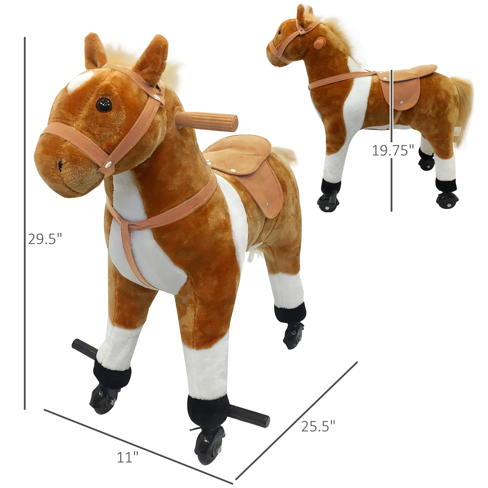 Qaba Kids Rocking Horse, Large Walking  Ride on Toy  for Toddlers 3 year old, Baby Plush Animal Rocker with Sound and Wh