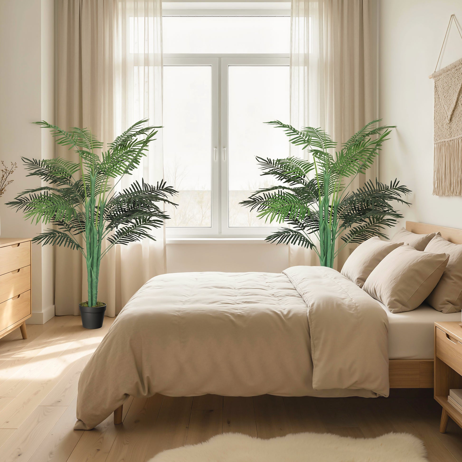 5FT Artificial Palm Tree Set of 2, Fake Tropical Tree with Lifelike Leaves, Faux Plant in Pot for Indoor Decoration, Gre