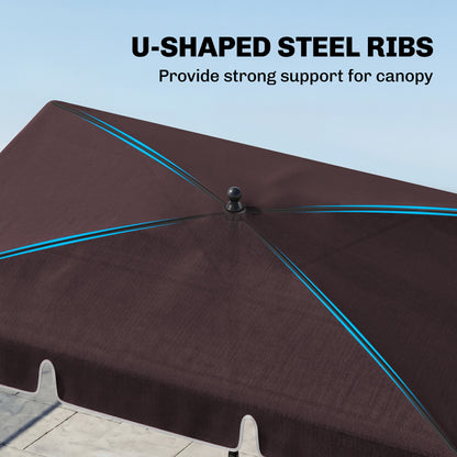 6.5x4ft Rectangle Patio Umbrella Aluminum Tilt Adjustable Garden Parasol Sun Shade Outdoor Canopy Coffee