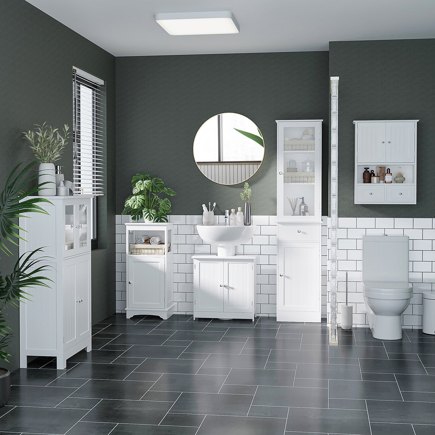 Modern Bathroom Floor Cabinet with Open Shelf, Freestanding Storage Organizer Unit with Single Door for Home Office, Liv