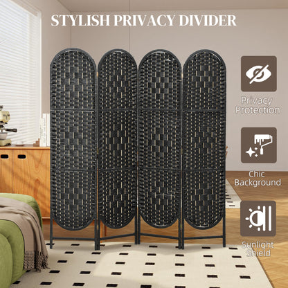 Bohemian Privacy Screen, Folding Room Divider with 4 Panels and Arched Top for Bedroom Living Room Office, Black