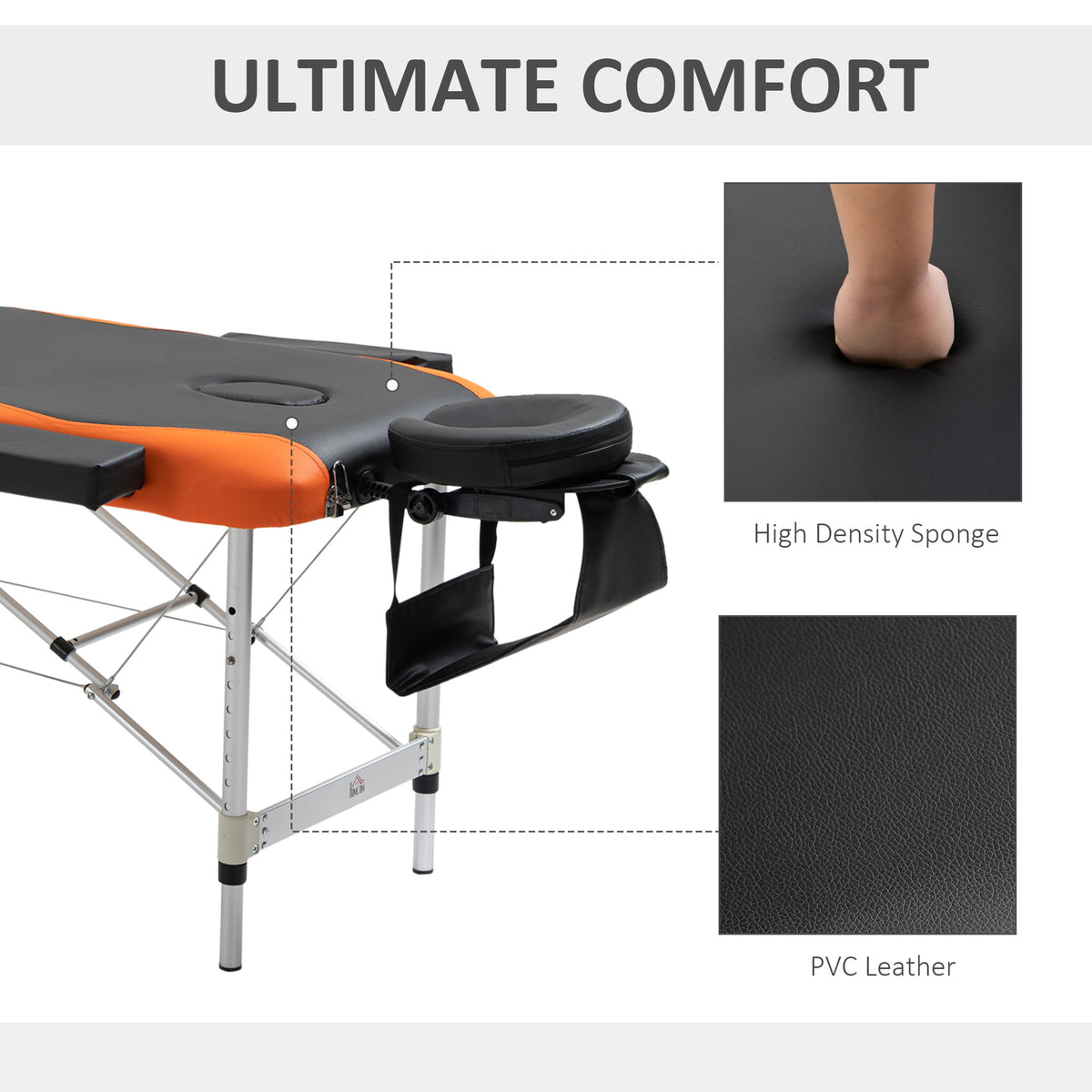 85" 3 Section Foldable Massage Table Professional Salon SPA Facial Couch Bed (Black/Orange)