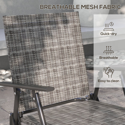Outdoor 4 Pieces Patio Furniture Set, Garden Set with Two Foldable Armchairs, a Loveseat & Glass Top Table, Mixed Grey