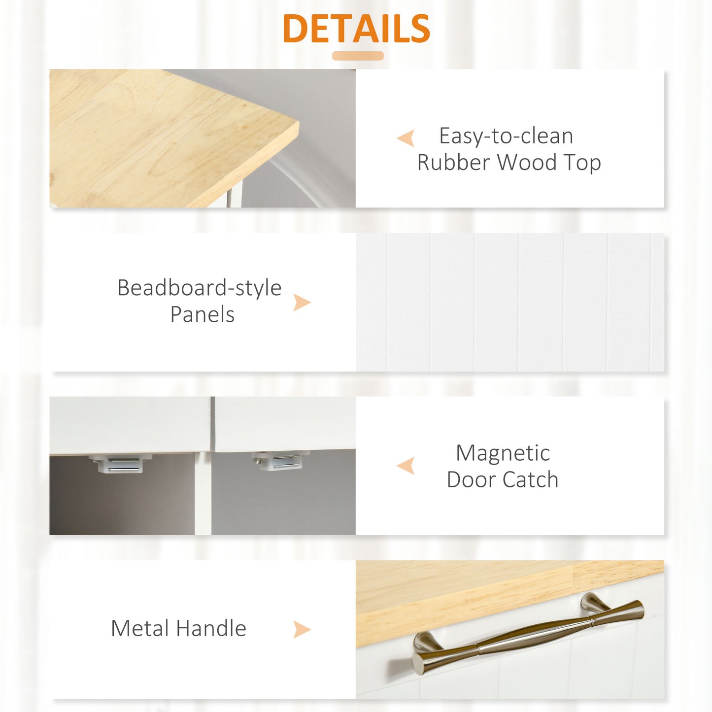 Rolling Kitchen Island with Storage, Rubber Wood Top and Towel Rack - White - Image 6