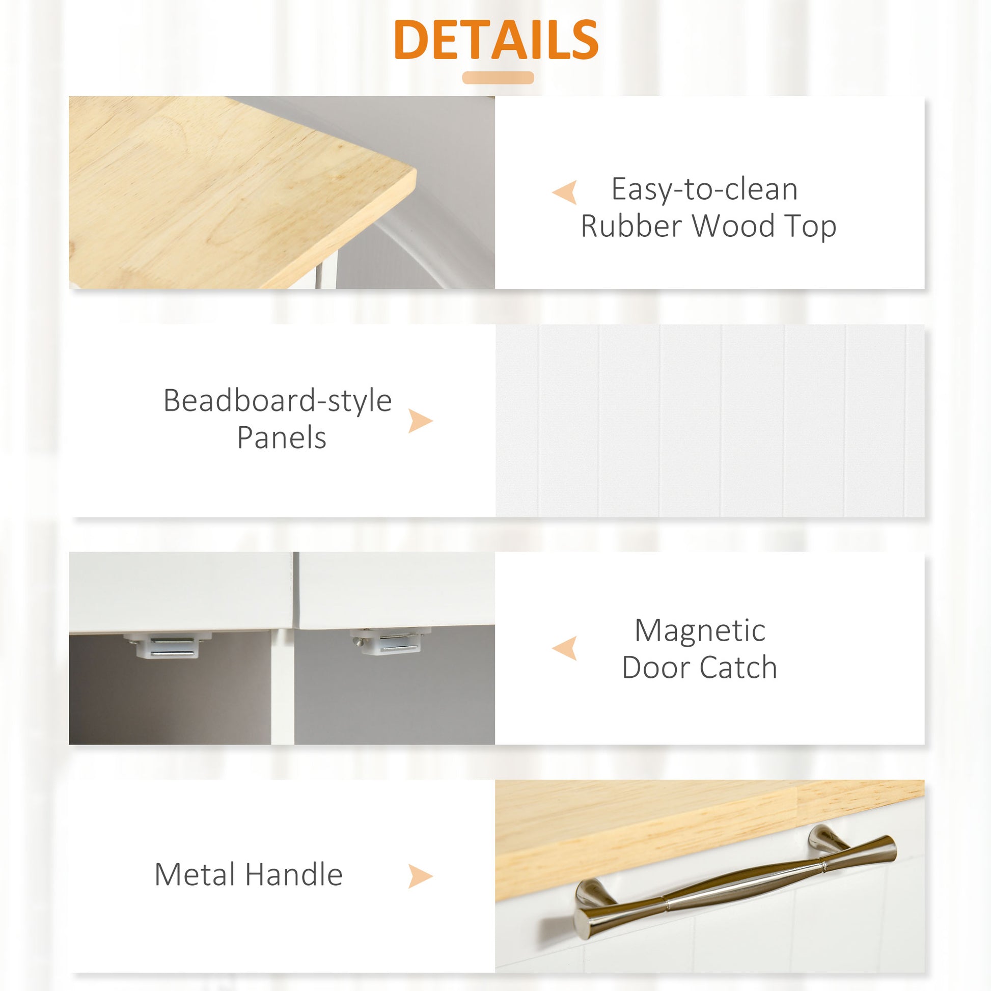 Rolling Kitchen Island with Storage, Rubber Wood Top and Towel Rack - White - Image 6